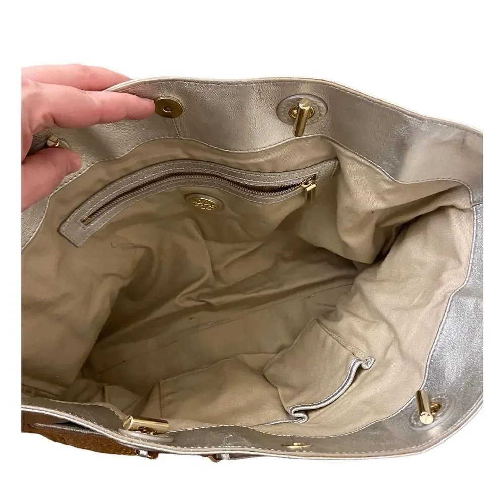 Tory Burch Fleming Rafla Metallic Gold & Silver Tote
